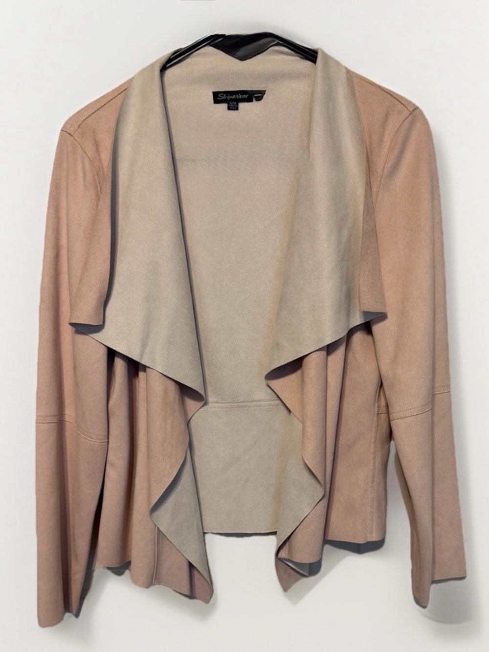 Shinestar Blush Pink Faux Suede Waterfall Open Front Jacket Cardigan Size M